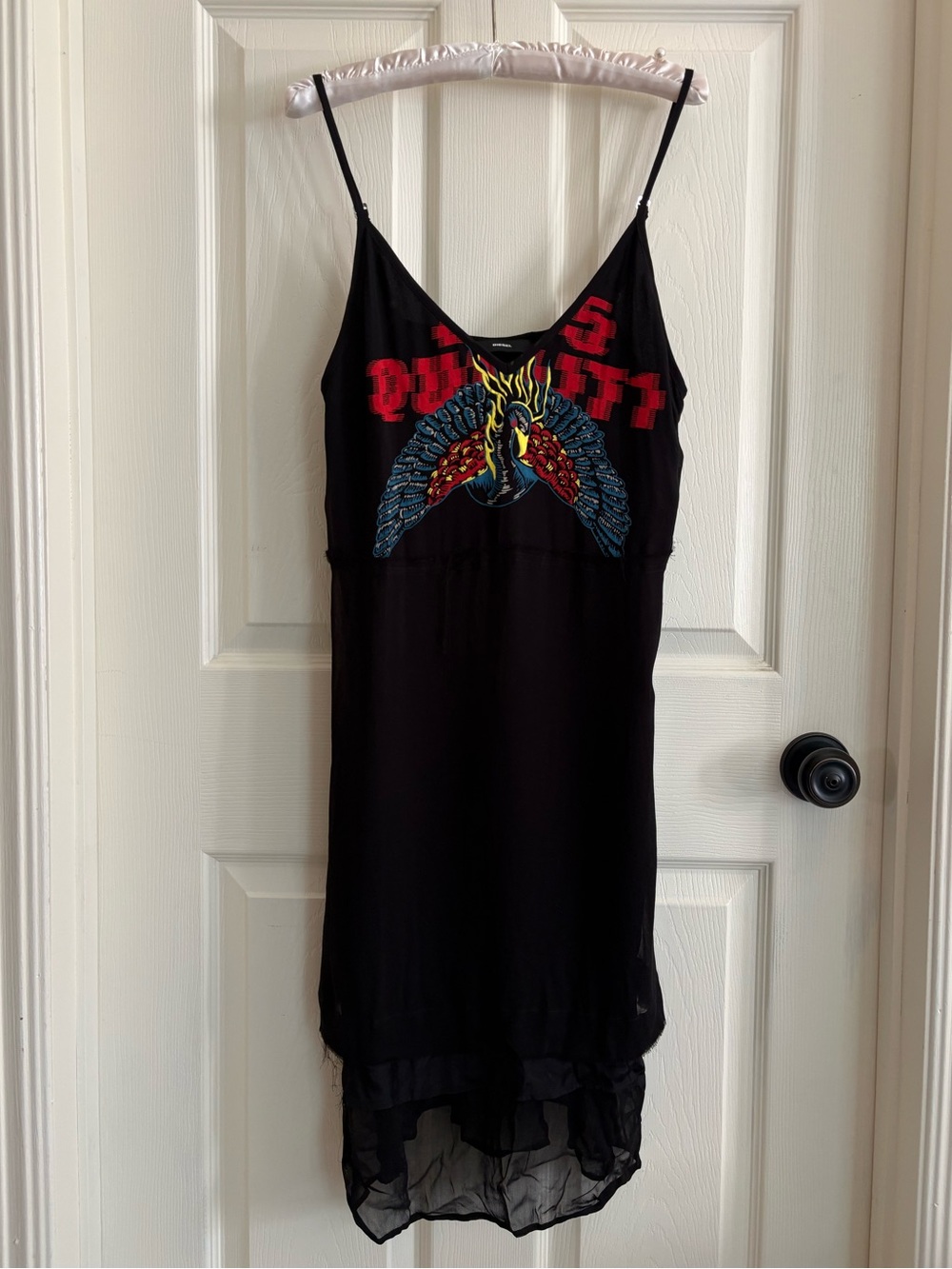 Diesel Distressed Black Graphic Slip-style Dress